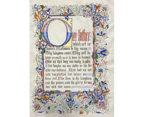 The Lord’s Prayer 19th century illuminated manuscript on vellum, with coloured border, 36 x 26cm