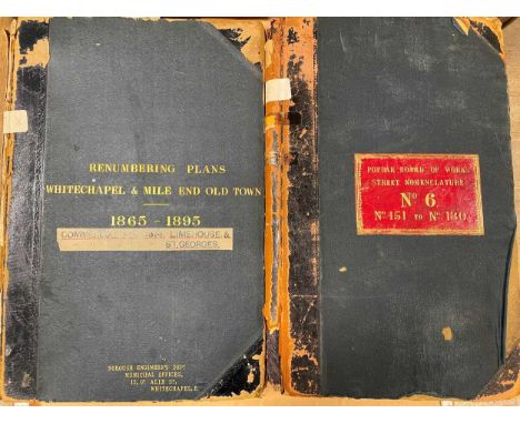 Metropolitan Board of Works (London) Renumbering Plans. A bound collection of sealed manuscript extracts and Borough Engineer