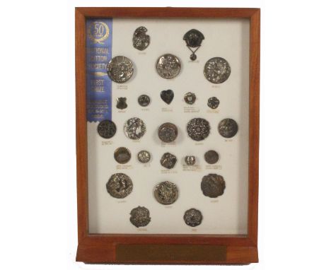 THE BUTTON COLLECTION OF THE LATE MARY WHEELHOUSE Buttons - an award winning framed display of twenty five silver buttons, of