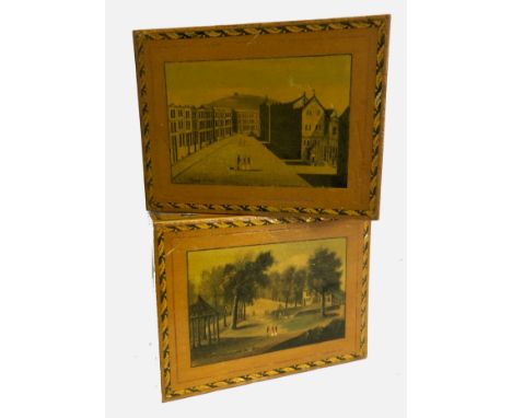 A pair of Spa work rectangular boxes, possibly for playing cards, each with a titled view 'Place de Spa' and 'La gezonsrere p
