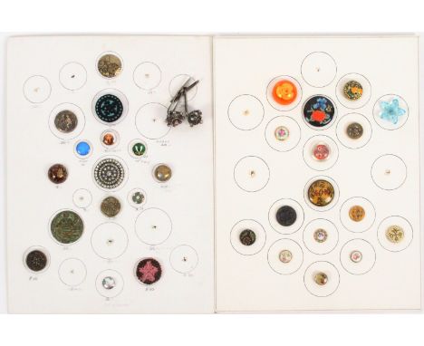 Buttons - two carded displays, comprising a card of sixteen including two continental silver toggle examples, a silver mounte