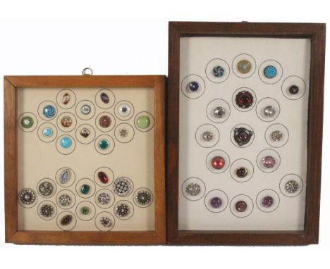 Buttons - two small framed displays, one of nineteen mostly paste set 19th Century but including three turquoise set examples