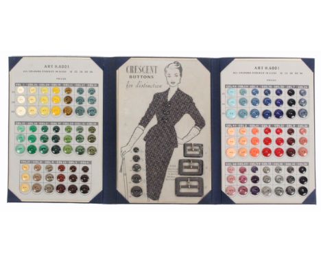 Buttons - a three fold blue cardboard counter display, 'Crescent Button For Distinction' with displays of coloured plastic bu