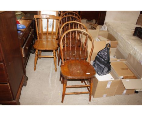 A set of six elm seated Bentwood style stick-back dining chairs