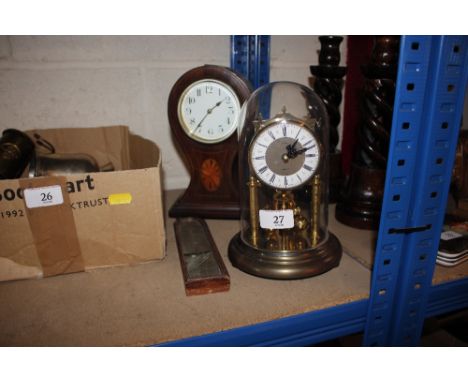 An Edwardian inlaid balloon cased mantel clock; a Victorian barometer AF; and a modern anniversary clock 