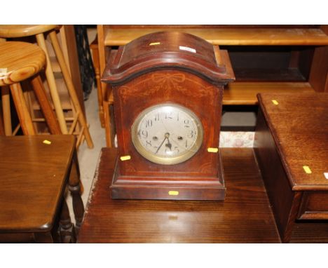 An Edwardian inlaid mahogany chiming mantel clock  AF