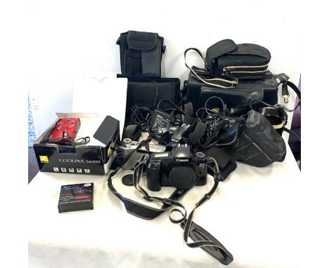 Large selection of cameras and camera equipment, to include Nikon, Prakticar, Soligor etc 