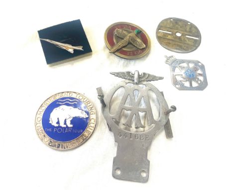 Selection of vintage badges includes the polar tour, AA badge, concord badge etc 