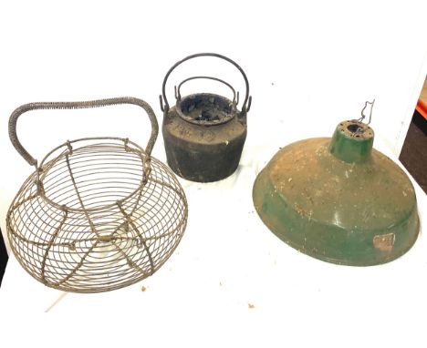 Vintage light shade, glue pot etc 