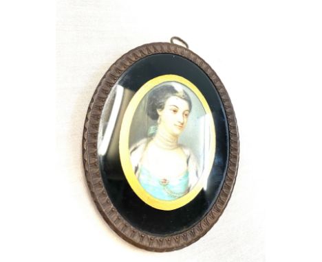 Antique hand painted portrait miniature of Lady Bertrand signed Smart?, approximate measurements: 7cm x 9cm (frame Size) 