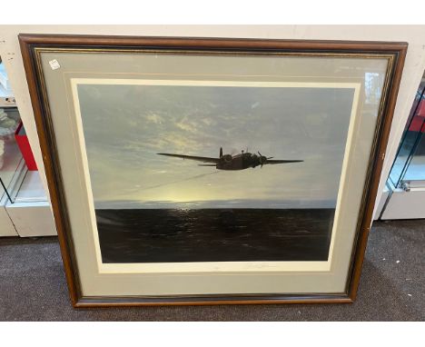 Large Overdue spitfire print by Gerald Coulson, signed, measures approx 31 inches by 35 inches 