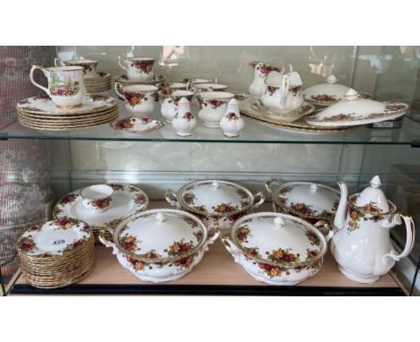 Part Royal Albert Old Country rose dinner/ tea service includes Coffee pot, tureens, cups, saucers, meat plats, dinner plates