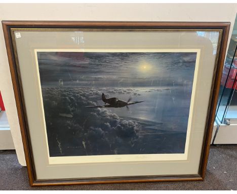 Large Hunter Moon spitfire print by Gerald Coulson, signed, measures approx 31inches by 36 inches 