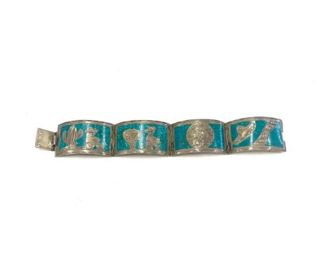 Mexican sterling silver and enamel bracelet, approximate weight 44g 