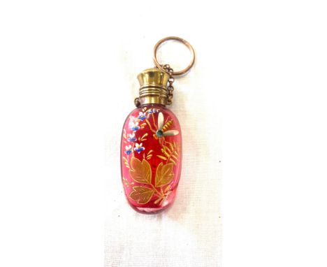 Vintage glass hand painted scent bottle, with stopper 