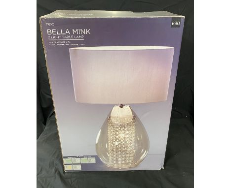 Boxed Bella mink 2 light table lamp, working order 
