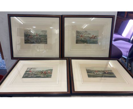 Selection of 4 hunting scene prints largest measures approx 17.5 inches wide by 15 inches tall 