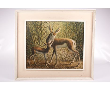 Print of a South African deer, doe and calf, indistinctly signed. 48.5cm x 58.5cm