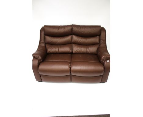 A contemporary Parker Knoll two seater sofa. Upholstered in brown leather, H88cm x W140cm x D81cm Condition Report: Generally