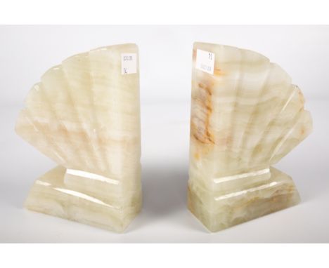 Mid-late Century : A Pair of alabaster Art Deco style bookends, H16cm 