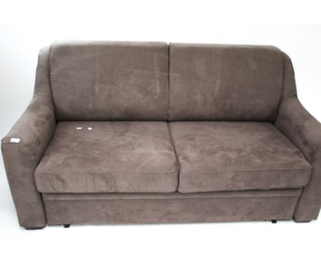 A contemporary grey suede upholstered two seater sofa bed. L175cm x D88cm x H84cm