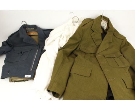 Five assorted military part uniforms. Comprising a Pre-1953 RAF No.8 Tropical White Ceremonial Jacket with Kings Crown button