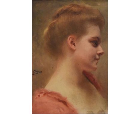 After "Gustave Jacquet" (1846 - 1909) - Oil on board, portrait study of a young woman in profile, signed to middle left with 