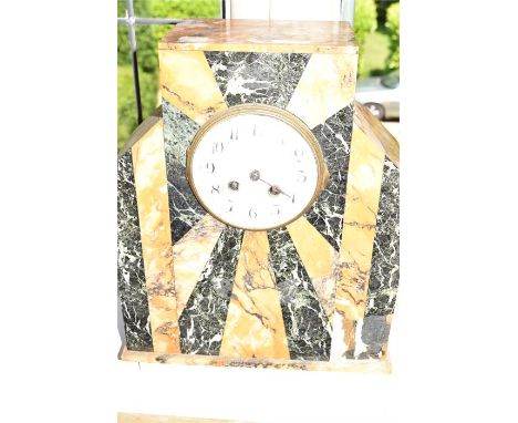An Art Deco marble mantle clock with enamel dial (af) Height 39cm x Width 30cm x Depth 12cm 