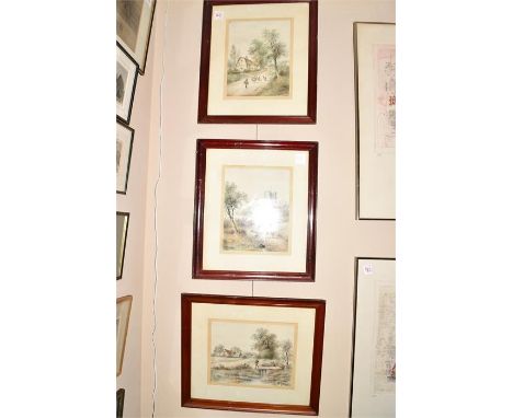 Set of three prints of watercolour scenes by M Jackson, Rural landscapes, Height 50cm x Width 45cm 