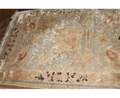 A Chinese carpet decorated with central panel of flowers and borders with flower decoration, Width 190cm x Depth 124cm 