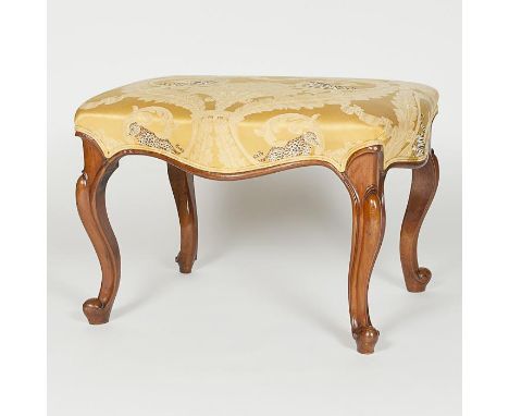 A fine, large, good quality 19th Century mahogany framed stool. The stool standing on four cabriole legs with curving front a