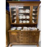 20th cent. Oak glazed top Carmarthanshire dresser, the base with a cupboard door to either side of