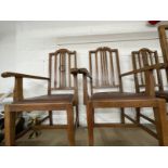 Late 19th/early 20th cent. Art style oak slat back chairs. (4) Plus two carvers.
