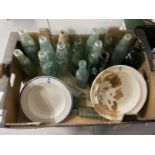 19th cent and later collection of bottles to include various colours, Codds, etc. Plus two