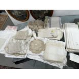19th cent. Textiles: Lace and linen, including Irish linen sheets.