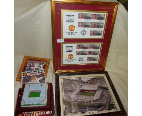 Group of Manchester United memorabilia inc framed 100th season first date proof stamped covers, similar celebrating 100 years