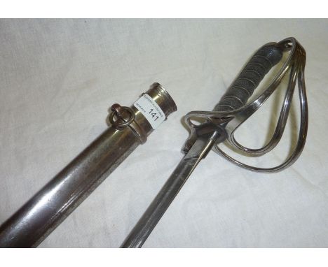 Victorian Volunteer's artillery officer's sword with 32 inch single fullered slightly curved blade with etched detail inc Art