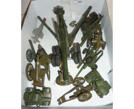Approx 13 Dinky military field guns and vehicles inc armoured cars, large and small scale field guns etc