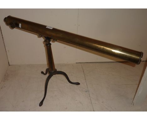 19thC brass cased telescope by Chadburn & Son Liverpool mounted on original brass and iron tripod