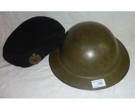 WWII Belgium steel helmet and a Royal Engineers beret with cap badge (2)