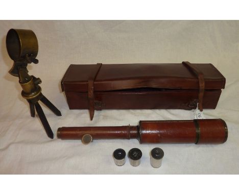 Leather bound Davon telescope with tripod in fitted leather case