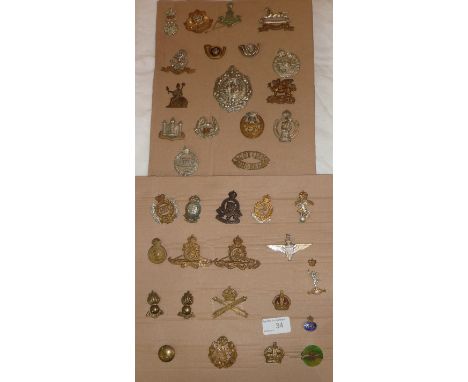 2 sheets of British Military cap badges, lapel badges and sweetheart brooches inc enamel home guard lapel badge, The Yorkshir