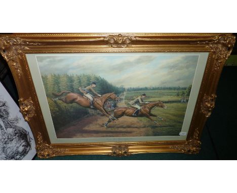 Heavy gilt framed sporting print Barclays Bank United Kingdom Team Cross Country Championships 1976 signed G E Hoare limited 