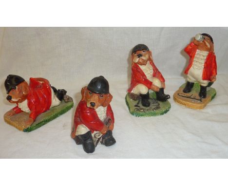 Group of 4 Sir Hugo dog hunting figures