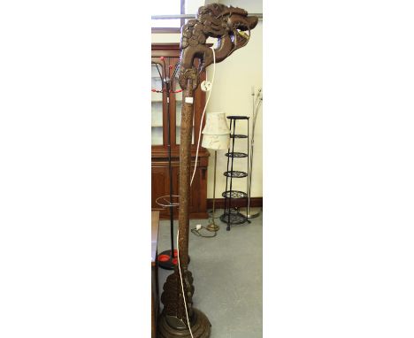 Carved Chinese standard lamp