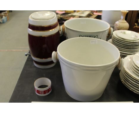 Art Nouveau slop bucket and other - also ceramic Mendoza sherry barrel with lid