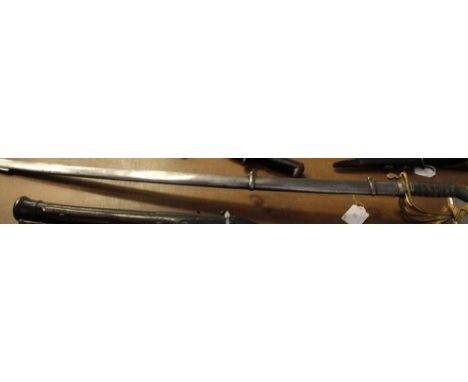 A 1854 pattern infantry officer's sword to the Royal Westmoreland militia. Blade etched with Crown VR and RWM, complete with 