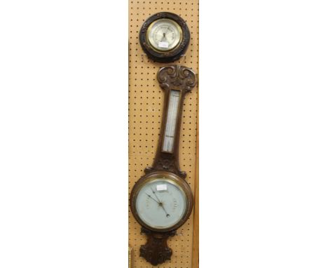 Oak banjo barometer and circular barometer