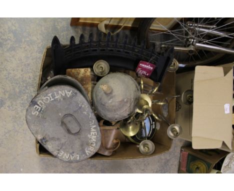 Box of miscellanous including a fire grate box and light fitting