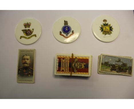 3 Aynsey Regimental plaques to the Bedford reg, Yorkshire Light Infantry, and the Queen's regiment, and a collection of milit